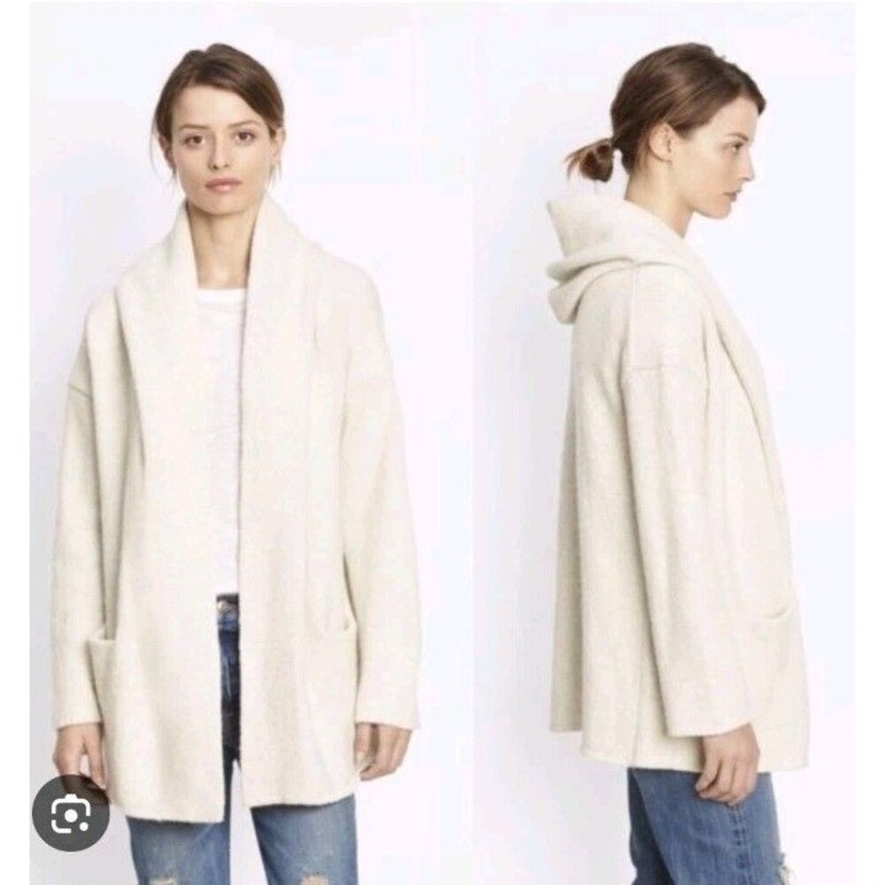 Vince Cashmere Silk Wool Hooded Open Cardigan White Cream sz M